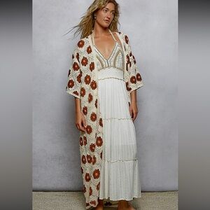 Bohemian Kimono with Rust Floral Accents